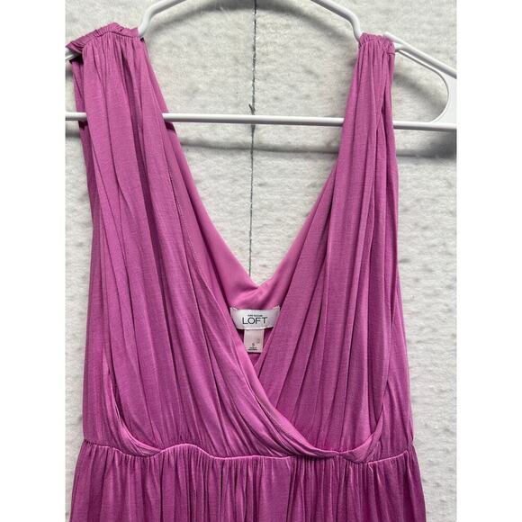 LOFT Empire Waist Faux Wrap Ruched Women Dress Pink Coquette Micromodal Beach - Picture 3 of 9